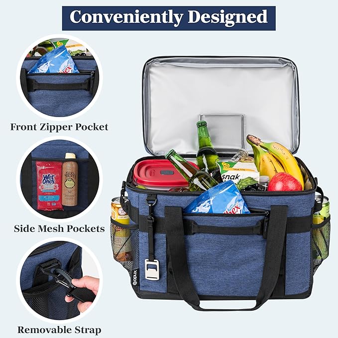 OPUX Cooler Bag, 60 Cans Insulated Soft Collapsible Portable Cooler, Soft Sided Leakproof Cooler for Beach Camping with Shoulder Strap, Ice Chest for Travel Road Trip Picnic, Navy Blue