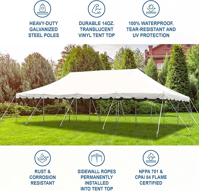 Party Tents Direct 20'x40' Canopy Tent, Weekender Canopy Pole Tent, Easy Up with Heavy Duty PVC White Top, 160 Person Capacity, Outdoor Canopies, Tents for Parties, Weddings & Events
