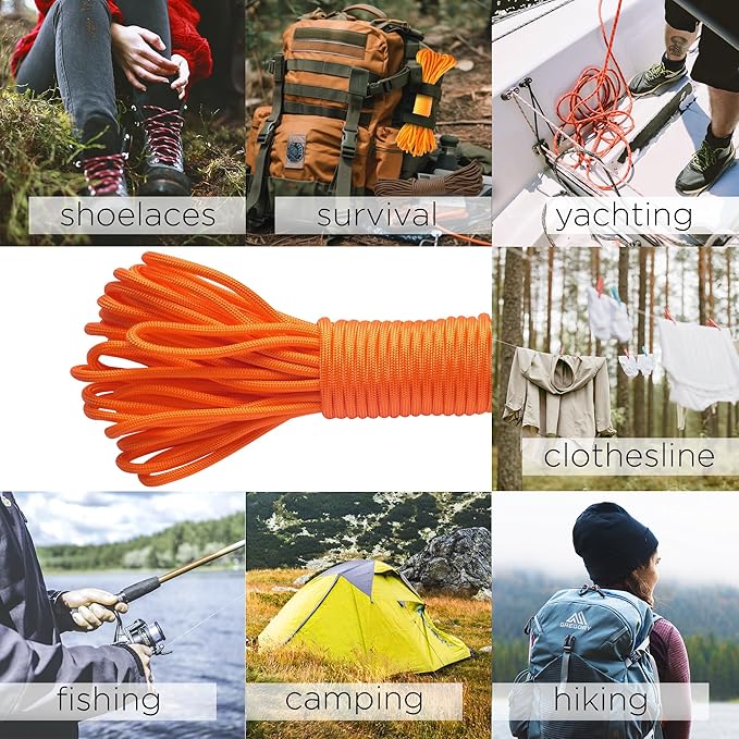 TECEUM 5/32" Paracord Rope 1000 – 1000ft / 200ft / 100ft / 50ft – Tactical Parachute Cord 4mm – 45+ Colors – Nylon String for Survival & Camping Gear – Stripe Cord for Survival – Utility Rope