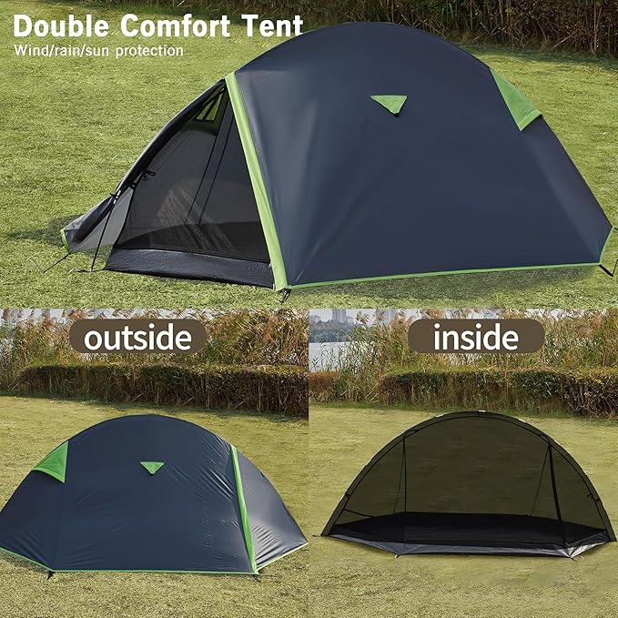 1 Person Backpacking Tent for Camping– Lightweight Double Layer Waterproof Camping Tent, Easy Setup Shell Tent for Hiking, Hunting, Motorcycle Trave, Grey