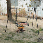REDCAMP Swing Outdoor Campfire Grill Stand - Collapsible Campfire Cooking Rack with 6 Hooks & Iron Grill Grate, Portable Dutch Oven Hanger for Camping, Hiking, Cookware, Bonfire, Rectangle