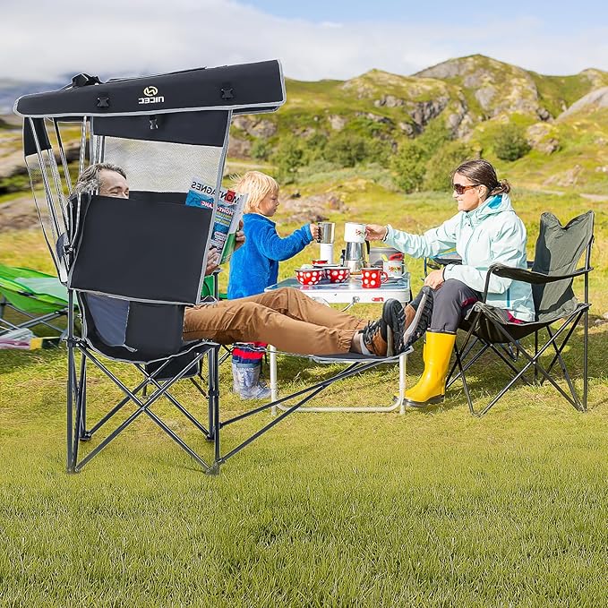 Nice C Chair with Canopy, Heated Camping Chair with Battery, Outdoor Sports Chairs with Shade, Heated Folding Umbrella Chairs, with Removable Footrest (1-Pack)