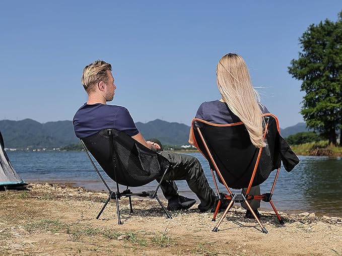 MARCHWAY Lightweight Folding Camping Chair, Portable Foldable Compact for Outdoor Camp, Travel, Beach, Picnic, Festival, Hiking, Backpacking, Supports 330Lbs (Black)