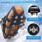 Ice Cleats for Shoes and Boots Snow Traction Cleats Crampons for Walking on Snow and Ice 9 Studs Non-Slip Overshoe Rubber Anti Slip Crampons Slip-on Stretch Footwear Winter Hiking Climbing Ice Fishing