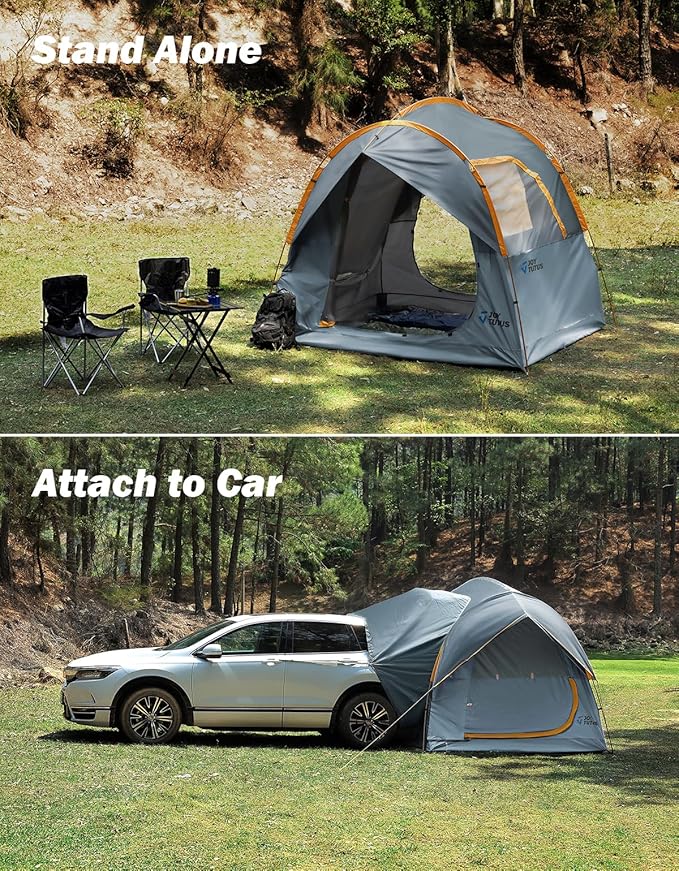 JOYTUTUS SUV Tent for Camping with Rainfly, Double Door Design Car Tent with Aluminum Poles, SUV Tailgate Tent with Waterproof PU2000mm Double Layer for 4-8 Person, Orange