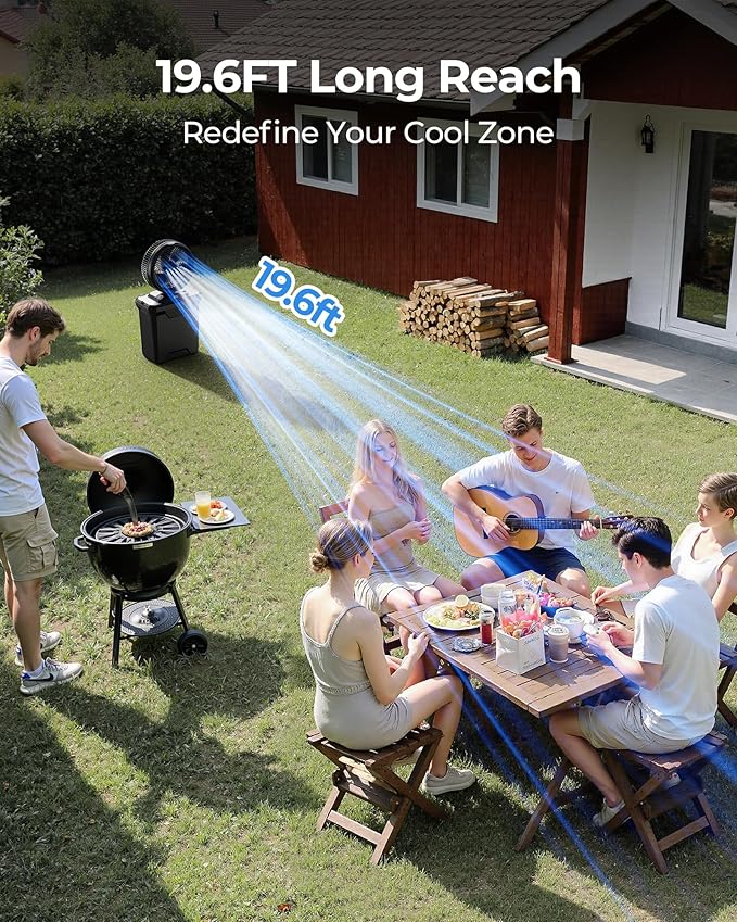 Koonie 10 Inch Camping Misting Fan 11L Tank, 20000mAh Cooling Battery Floor Fan with Remote, 4 Timers, 4 Speeds, 3 Mist Modes, 45°/90° Oscillation, 10° Tilt, Portable for Outdoors Patios, Travel