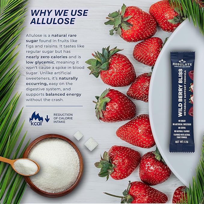 Regulate – Wild Berry Bliss Electrolyte Drink Mix | 30 Sticks | with Chromium & Electrolytes | Sweetened with Allulose & Monk Fruit | No Sugar, No Stevia | Vegan, Gluten-Free