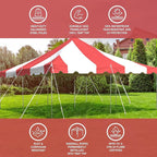 Party Tents Direct 20'x20' Weekender Standard Canopy Pole Tent - Easy Up Canopy Tent with 80 Person Capacity - Outdoor Canopies for Parties, Weddings, & Events (Red/White Top)