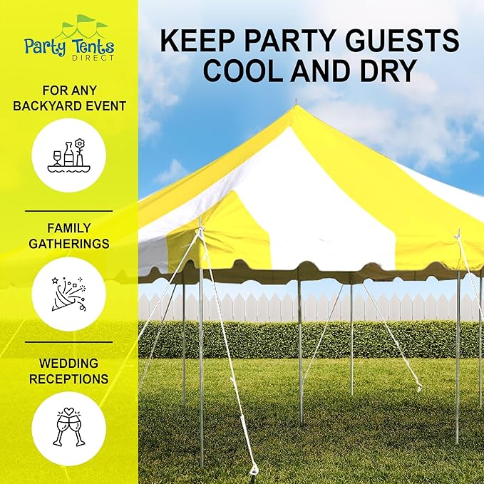 Party Tents Direct 20'x20' Weekender Standard Canopy Pole Tent - Easy Up Canopy Tent with 80 Person Capacity - Outdoor Canopies for Parties, Weddings, & Events (Yellow/White Top)