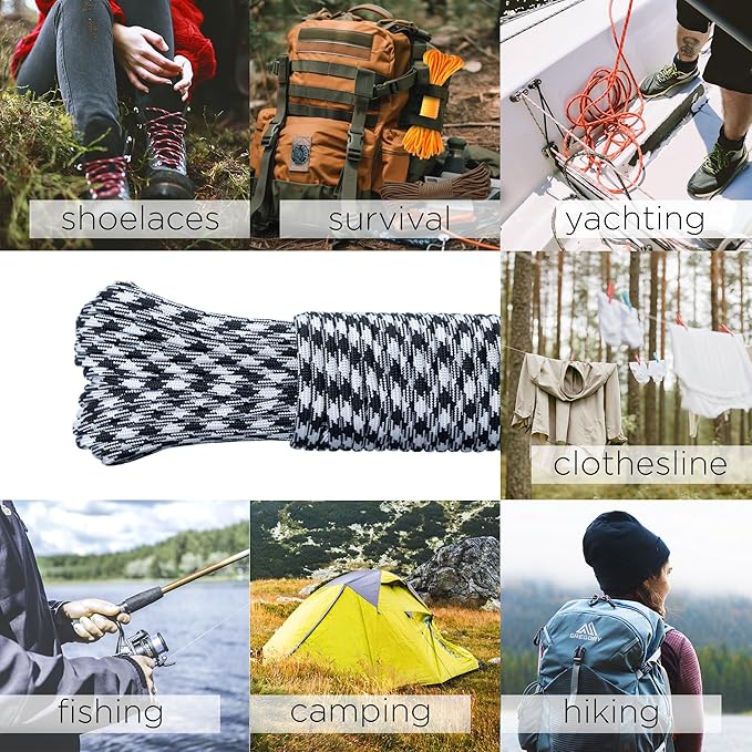 TECEUM 5/32" Paracord Rope 1000 – 1000ft / 200ft / 100ft / 50ft – Tactical Parachute Cord 4mm – 45+ Colors – Nylon String for Survival & Camping Gear – Stripe Cord for Survival – Utility Rope