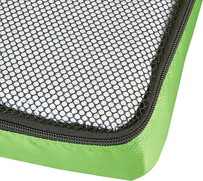 Amazon Essentials 4-Piece Packing Cubes Travel Accessories Set, Luggage Organizer with Double Zipper, Mesh Top, 100% Polyester, Medium, Green (Previously Amazon Basics)