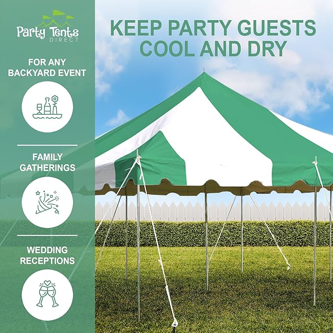 Party Tents Direct 20'x20' Weekender Standard Canopy Pole Tent - Easy Up Canopy Tent with 80 Person Capacity - Outdoor Canopies for Parties, Weddings, & Events (Green/White Top)