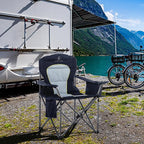 LET'S CAMP Oversized Folding Camping Chair Portable Outdoor Heavy Duty Padded Chairs Lawn Chair with Cup Holder, Storage Pocket and Cooler Bag, Supports 450LBS, for Camp, Travel, Picnic,2 Pack(Blue)