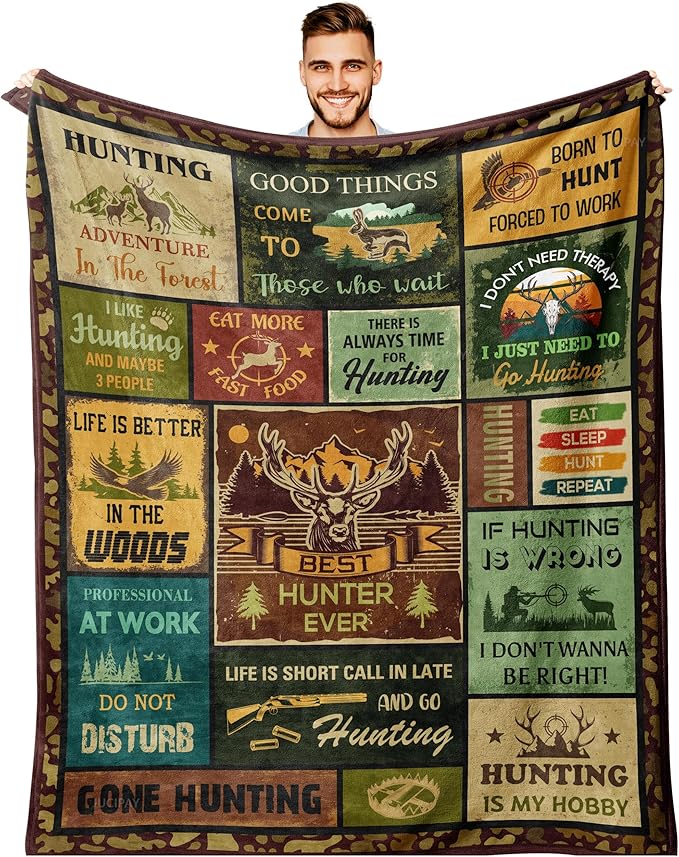 Hunting Gifts for Men, Hunting Gift Blanket 60"x50", Gifts for Hunters, Hunter Present for Dad/Gandpa, Hunting Decor