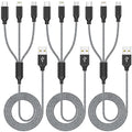 Multi Charging Cable 4ft 3Pack 3 in 1 Charger Cord, Multiple Rapid Nylon Braided Cable USB Charging Cable Multi Phone Charger Cord with Type C Micro Lightning USB Connectors for Cell Phones