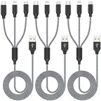 Multi Charging Cable 4ft 3Pack 3 in 1 Charger Cord, Multiple Rapid Nylon Braided Cable USB Charging Cable Multi Phone Charger Cord with Type C Micro Lightning USB Connectors for Cell Phones