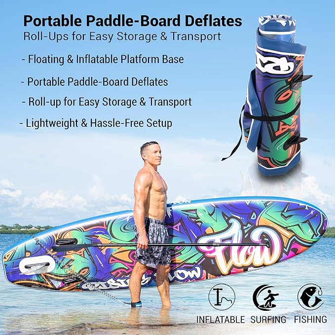 SereneLife Inflatable Stand Up Paddle Board with Premium SUP Accessories – Wide Stable Design with Non-Slip EVA Deck Pad for Adults and Youth of All Skill Levels, 350 lbs Capacity