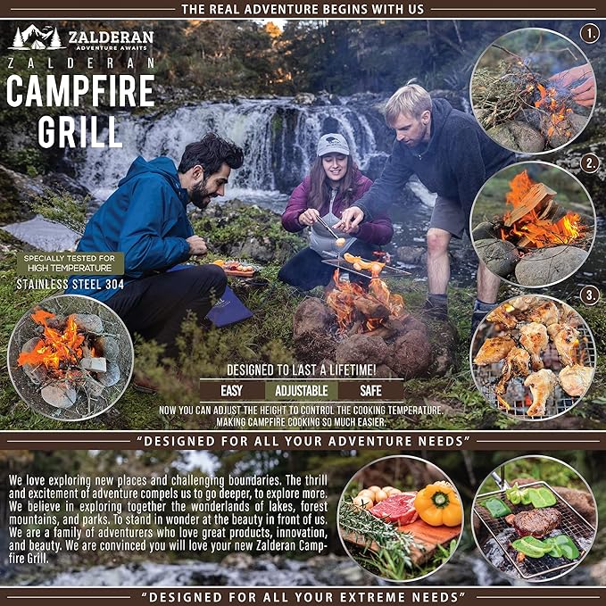 Campfire Grill – Small, Lightweight 304 Stainless Steel Cooking Grate for Camping, Hiking, Backpacking – Portable Campfire Cooking Grill for 1–2 People