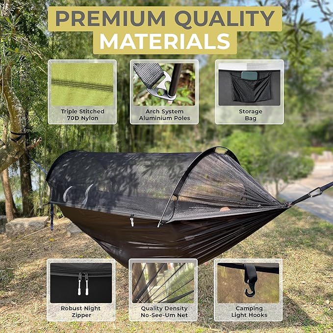 ADVOKAIR Camping Hammock with Mosquito Net Up to 500lbs, Ultralight and Portable Nylon Travel Hanging Hammock with Tree Straps, Perfect for Outside, Backpacking, Hiking and Backyard