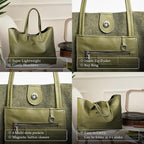 Italian Leather Tote Bag for Women - Large Shoulder Shopper, Fits 16” Laptop, Keychain Holder, Made in Italy