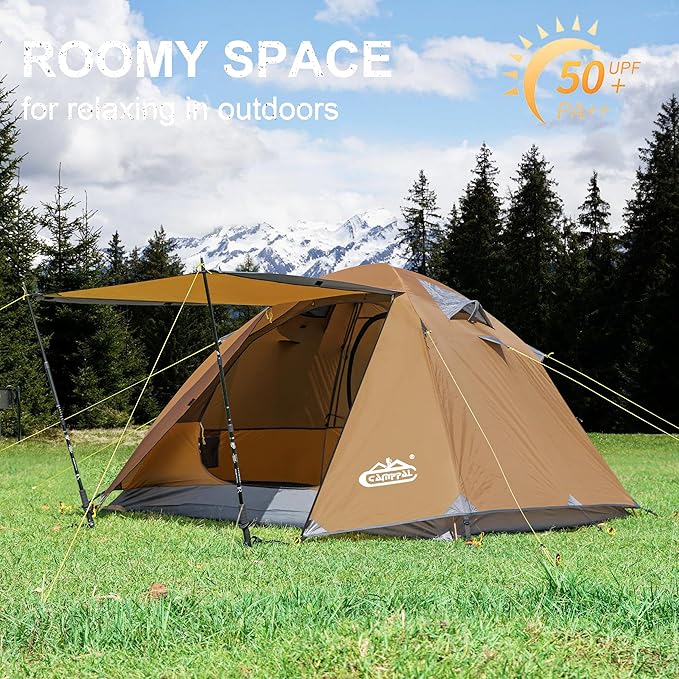 2-3 Person Backpacking Tent with Double Door 2 Vestibule, Waterproof Windproof Lightweight Easy Set Up 3 Season 2 Man Two Person Tent for Camping, Hiking, Motorcycle, Mountaineering with UPF 50+