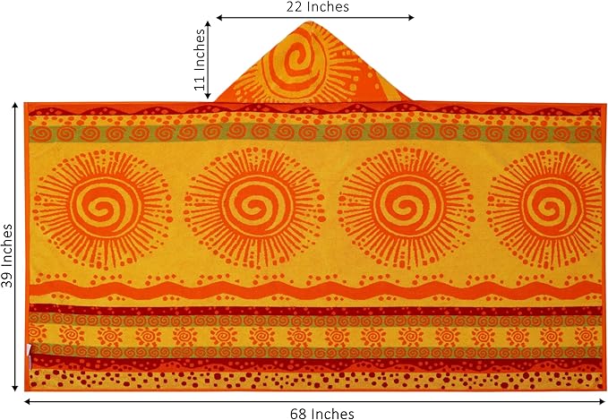 COTTON CRAFT Hooded Beach Towel – Oversized 39 x 68 Towel with Hood for Adults - 100% Cotton Velour Terry Jacquard Towel - Pool Bath Wrap - 450 GSM Soft Absorbent Quick Dry – Sunshine Orange Yellow