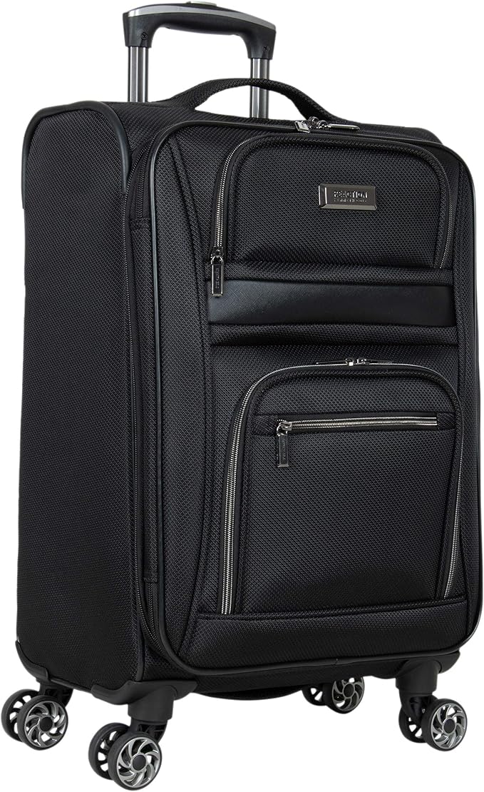 Kenneth Cole REACTION Rugged Roamer Lightweight Softside Expandable 8-Wheel Spinner Luggage, Black, 2-Piece (20” Carry-On/28” Check Size)