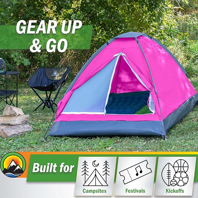 2 Person Camping Tent with Rain Fly and Carrying Bag – Lightweight Outdoor Pop Up Tents for Camping Essentials, Music Festivals, Backpacking, Hiking, or Beach Shelter by Wakeman Outdoors