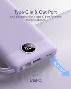 VRURC Portable Charger Power Bank, 10000mAh Travel Essentials Battery Pack, 5 Outputs 2 Inputs Slim Charging Bank Built-in Cables Cords Wires Compatible with iPhone,Samsung,Android-Lavender(1 Pack)