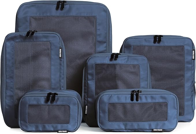 Compression Packing Cubes for Travel - Luggage Organizer Bags - Double Zipper Packing Cubes for Suitcases (6-Pack, Dark Blue)