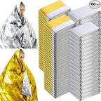 Kanayu 100 Pack Emergency Foil Thermal Blankets for Survival 82 x 63 Foil Space Blanket Kit for Outdoors Camping Hiking Homeless Survival or First Aid, 50 Pcs Golden 50 Pcs Silver