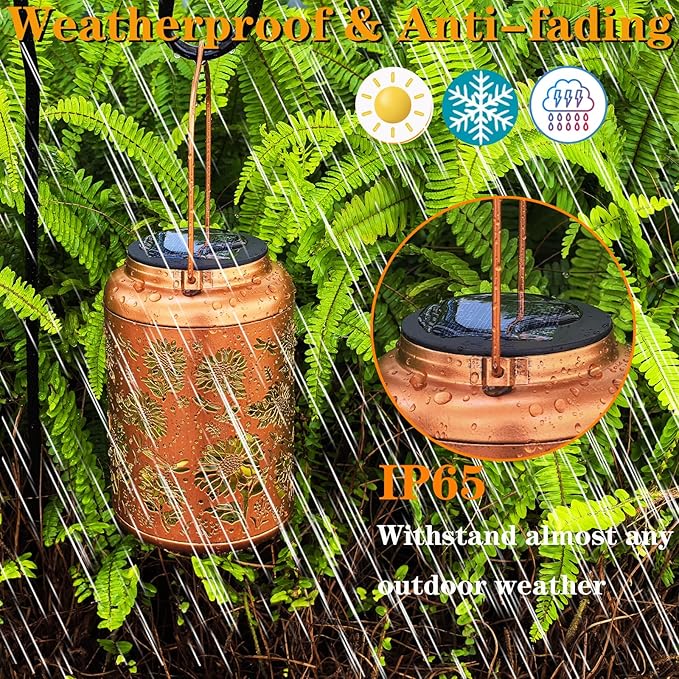 Solar Lanterns for Outside,Sunflower and Dragonfly Garden Decor Lights,Waterproof Solar Powered Hanging Lantern for Patio,Yard,Porch, Birthday Gifts for Women,Mom,Grandma,Housewarming