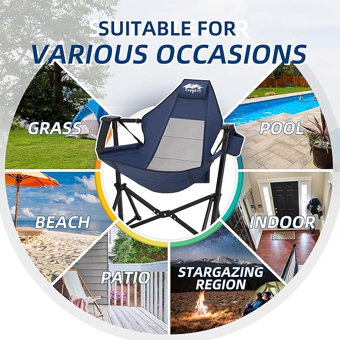 Portable Hammock Camping Chair with Adjustable Back, Folding Hammock Chair Supports 330lbs, Camping Swing Chair for Adults, Camping Hammock Chair for Lawn, Concerts, Backyard, Stargazer