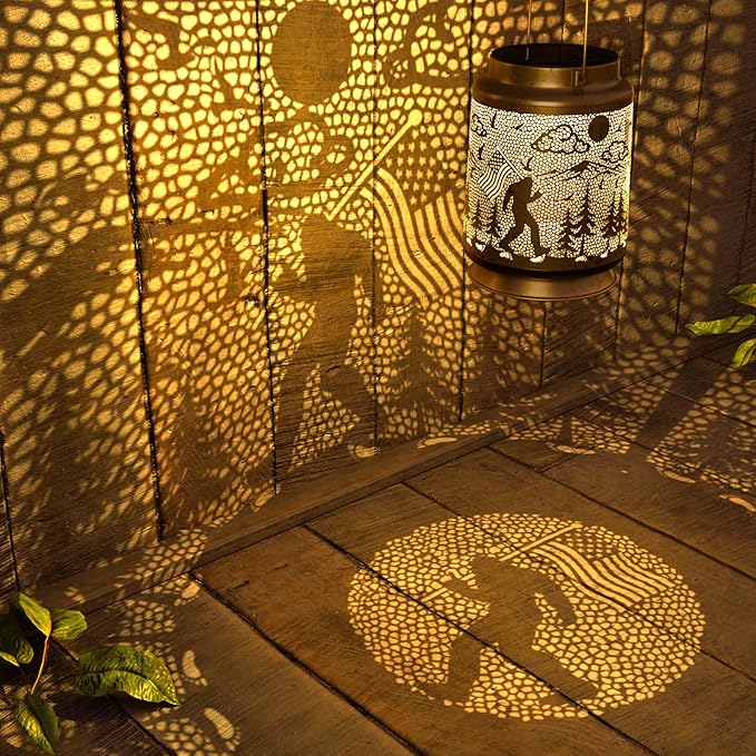 Bigfoot Solar Lantern for Garden Outdoor Decor – Hanging Metal Light Decoration for Patio, Yard, Lawn, Pathway, Backyard – Sasquatch Gift for Mom, Women, Grandma