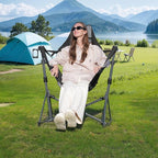 Hammock Camping Chair, 3 Heights Swinging Chair with Adjustable Backrest, Folding Rocking Chair with Head Pillow&Cup Holder, Outdoor Chairs for Camping and Hiking, Supports 350lbs, Black