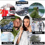 aZengear Emergency Survival Poncho (4pc) Thermal Mylar Foil Blanket for Heat Retention and Rain | Reversible with Hood | Waterproof, Windproof, Portable, Hands-Free, Outdoor Kit (Green)