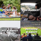 Waterproof Outdoor Blanket 82”X 55” Packable, Stadium Blankets for Camping with Sherpa Fleece Lining, Large Windproof Emergency Throw Mat for Garss Picnic Hiking Road Trip, Machine Washable, Black