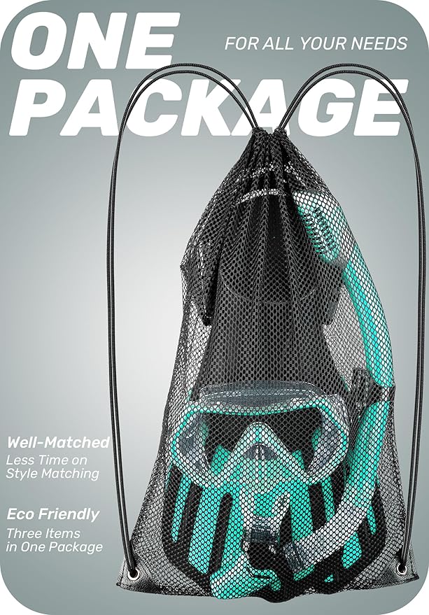 CAPAS Snorkel Mask Fins Set, Travel Size Snorkeling Gear for Adults with Adjustable Fins, Diving Mask and Dry Top Snorkel, Come with a Carrying Bag