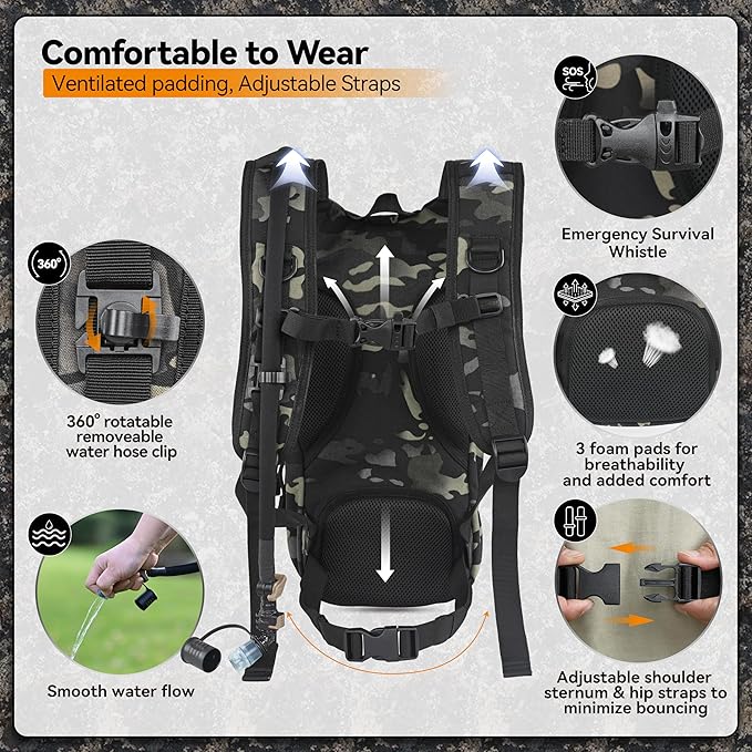 MARCHWAY Tactical Molle Hydration Pack with 2.5L TPU Water Bladder, Compact Yet Spacious Military Backpack for Hiking, Cycling, Backpacking, Hunting, Running