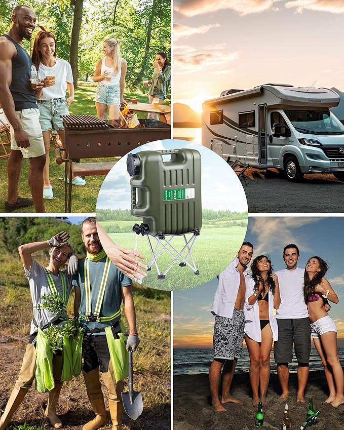 UPWOIGH 5 Gallon Water Jug with Spigot and Folding Stool – Leak-Proof, BPA-Free Portable Green Water Container with Stand, Large Outdoor Storage Tank for Camping, Hiking, RV, Travel, and Emergency Use