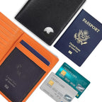 Polare Luxury RFID Blocking Leather Passport Holder Travel Wallet For Men and Women (Black/Brown with AirTag Slot)