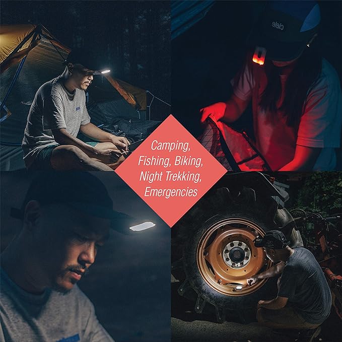 Claymore Capon 40B Red Clip-On Cap Light – USB-C Rechargeable 230LM LED Headlamp | 3 Light Modes 180° Adjustable Beam IP54 Water Resistant Up to 12 Hrs Runtime for Camping, Running, Outdoor