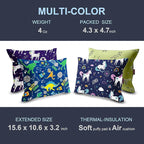 Boys Inflatable Camping Pillow Lite Kids w. Removable X-Form Padded Cover | Space Dinosaur | Comfort, Washable, Compact, Ultralight, Packable | Backpacking Hiking Travel Air Sleepover Scout