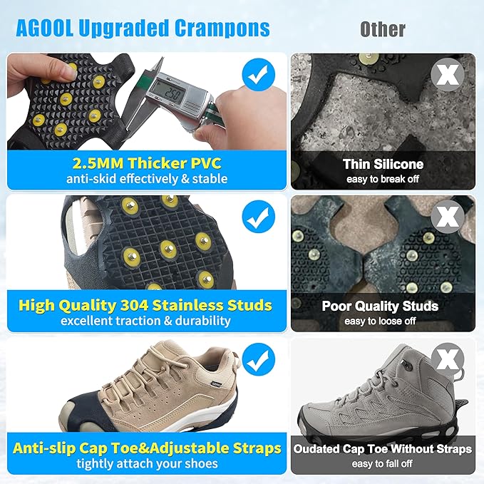 Ice Cleats for Shoes and Boots Traction Cleats for Snow Anti Slip Crampons 11 Studs Rubber Overshoe for Walking on Ice and Snow