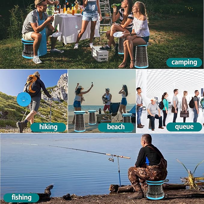 ALEVMOOM Upgraded XXL 50 Portable Collapsible Stool with Cushion,Telescoping Folding Stool for Adults,Yet More Sturdy Camping Stool with Load Capacity 1000lbs,for Outdoor Garden Hiking BBQ Blue