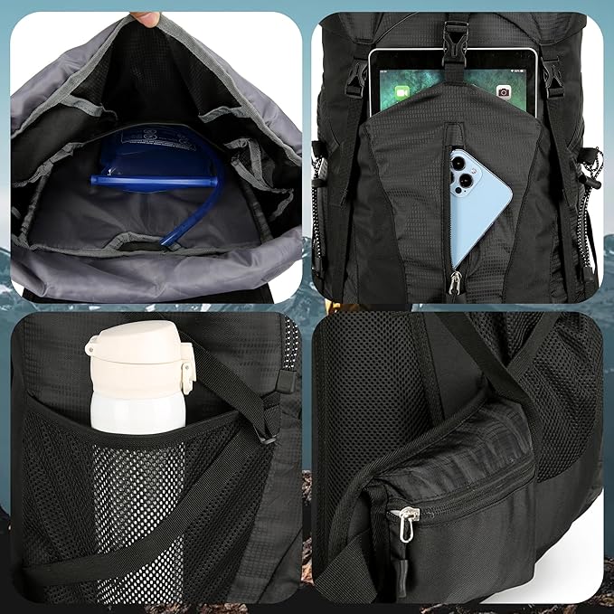WintMing 75L Hiking Backpack with Rain Cover Waterproof Camping Backpack Shoes Warehouse for Men Women