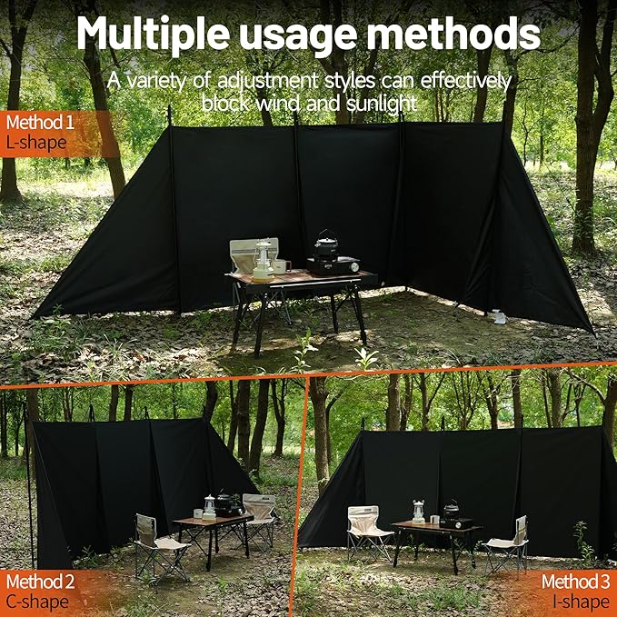 Wind Blocker Camping Windbreaks | Privacy Fence Stove Windshield Shelter | Portable Lightweight Windproof Sunshade for Outdoor Camping, Hiking, Picnic (Black)