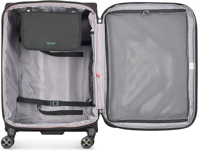 DELSEY PARIS Helium DLX Softside Expandable Luggage with Spinner Wheels, Black, Checked-Medium 25 Inch