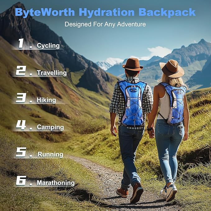 Hydration Backpack wtih 2L Water Bladder, Hiking Water Backpack, Water Bladder Backpack for Running and Biking (Men & Women) - BPA-Free, Breathable Mesh, 16L Storage, 2025 Upgrade