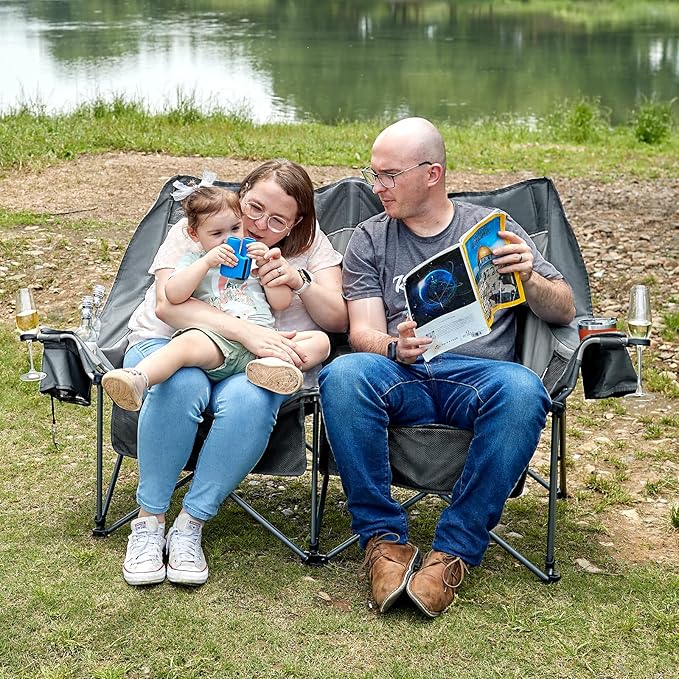 Timber Ridge Double Camping Chair, Heavy Duty Outdoor Folding Camp Couch, Loveseat Camping Chairs Perfect for Campsites, Patio/Lawn, Soccer Games or Other Youth Sports, Supports 600 lbs